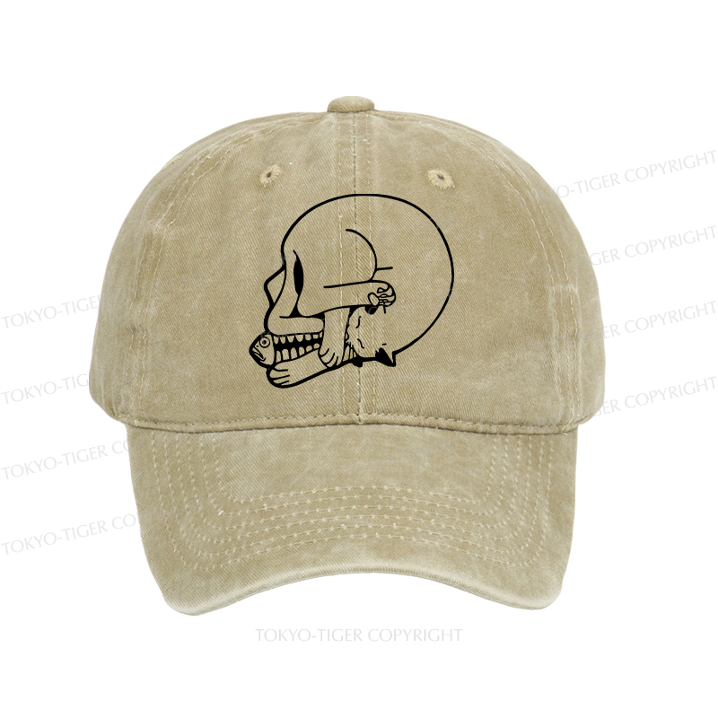 Tokyo-Tiger Funny Cat Eating Fish Washed Cap