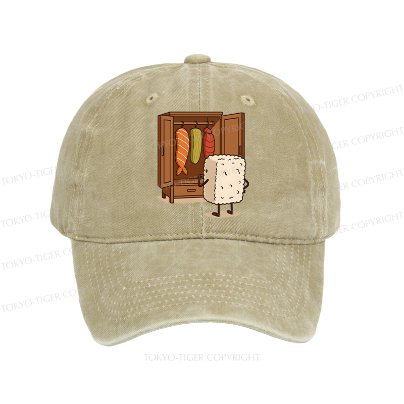 Tokyo-Tiger Sushi Pick Out Clothes Washed Cap
