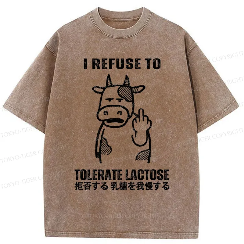 Tokyo-Tiger Intolerance To Lactose Washed T-Shirt