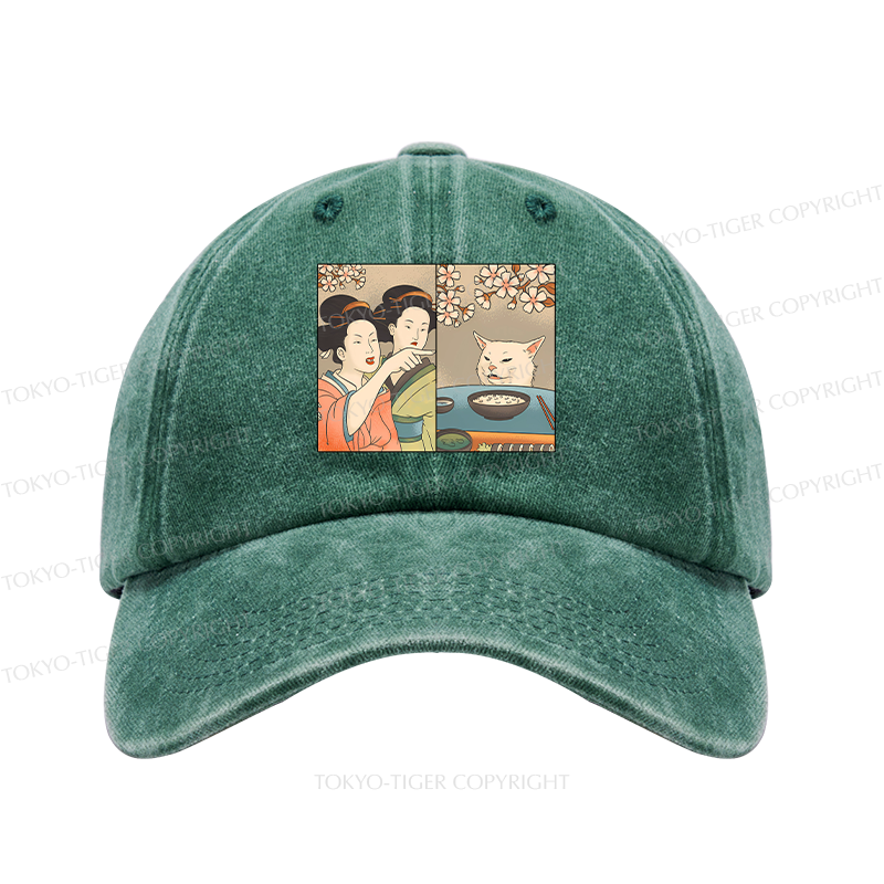 Tokyo-Tiger Japanese Woman Shouting at a Cat Washed Cap