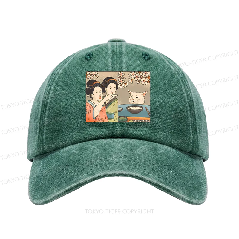 Tokyo-Tiger Japanese Woman Shouting at a Cat Washed Cap