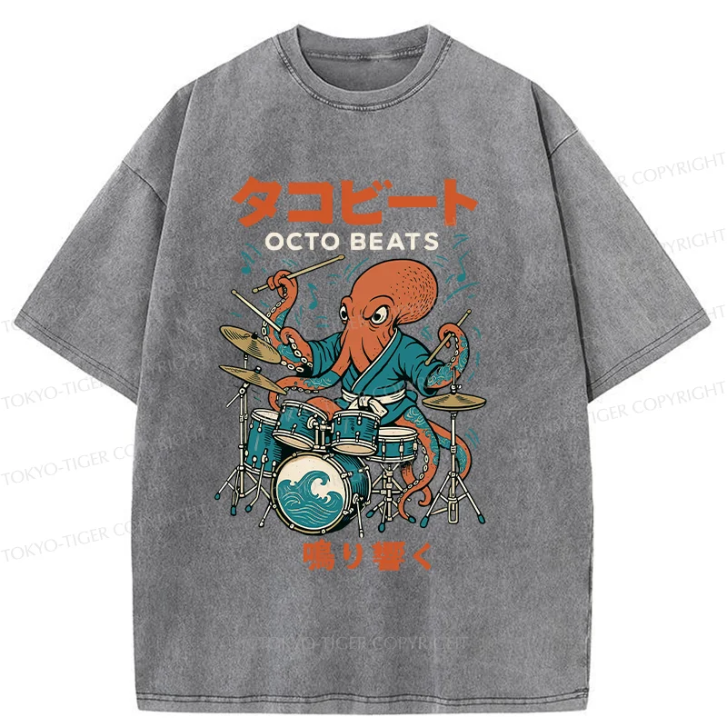 Tokyo-Tiger Octopus Drummer Washed T-Shirt