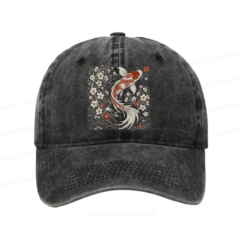 Tokyo-Tiger Vintage Sakura And Koi Washed Cap Sale