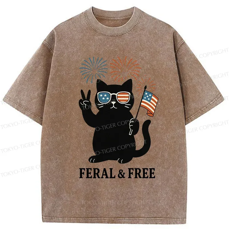 Tokyo-Tiger Cat Of FERAL & FREE Washed T-Shirt