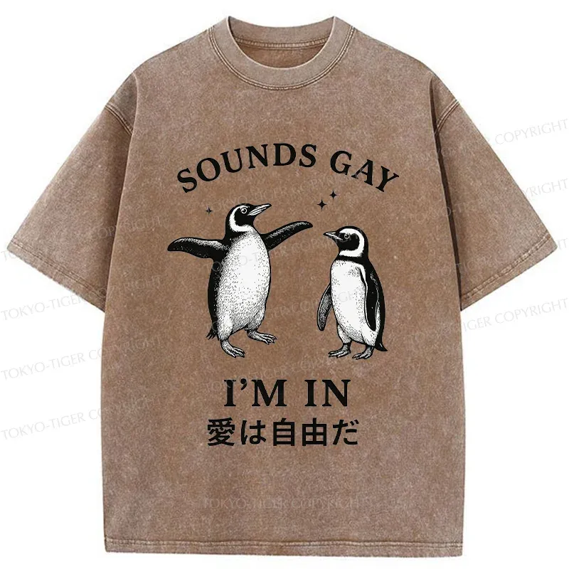 Tokyo-Tiger Loving And Free Penguins Washed T-Shirt
