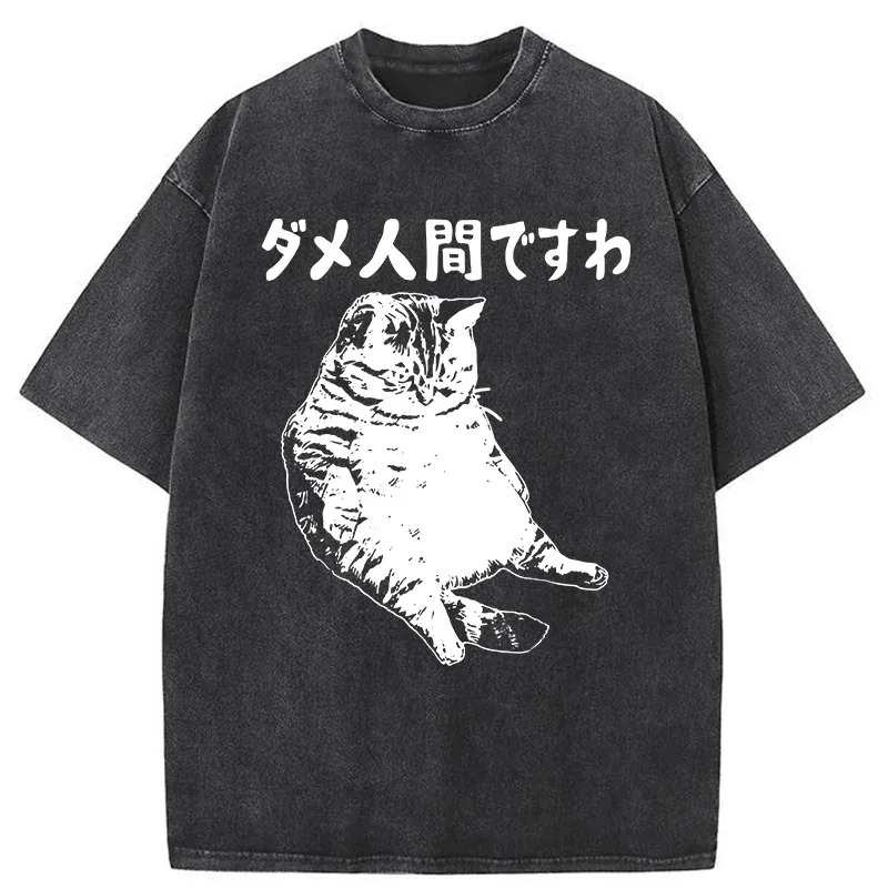 Tokyo-Tiger Angry Cat Japan Washed T-Shirt