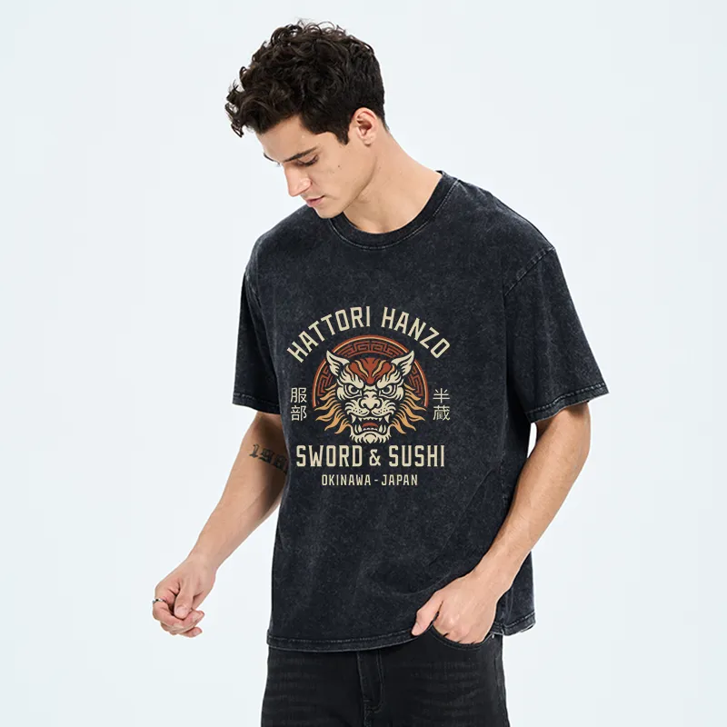 Tokyo-Tiger Hattori Lion Japanese Samurai Washed T-Shirt