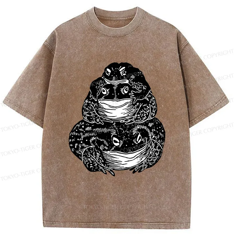 Tokyo-Tiger Stacked Together Frogs Washed T-Shirt