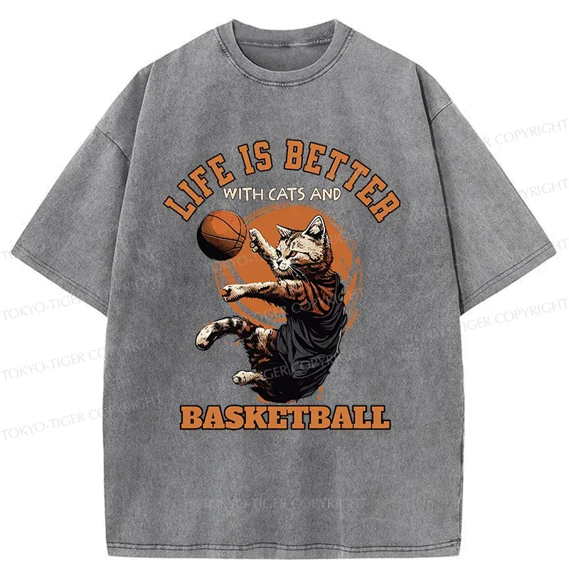 Tokyo-Tiger Kitten Is Playing Basketball Washed T-Shirt