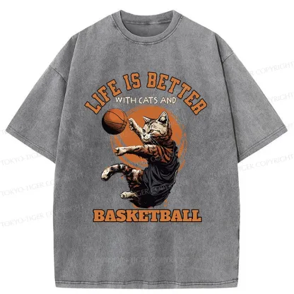 Tokyo-Tiger Kitten Is Playing Basketball Washed T-Shirt