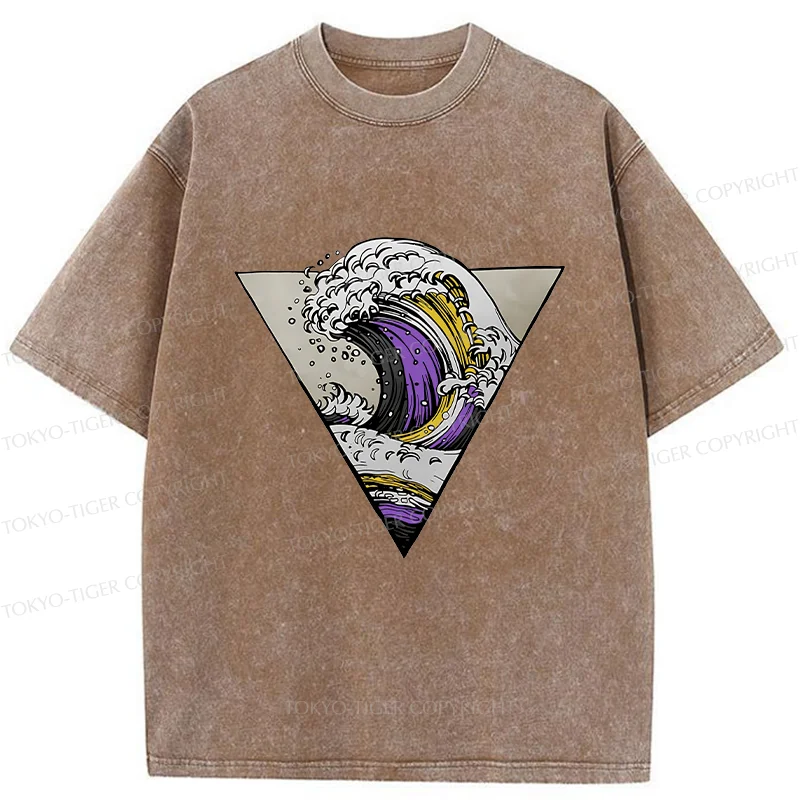 Tokyo-Tiger Colored Waves Washed T-Shirt