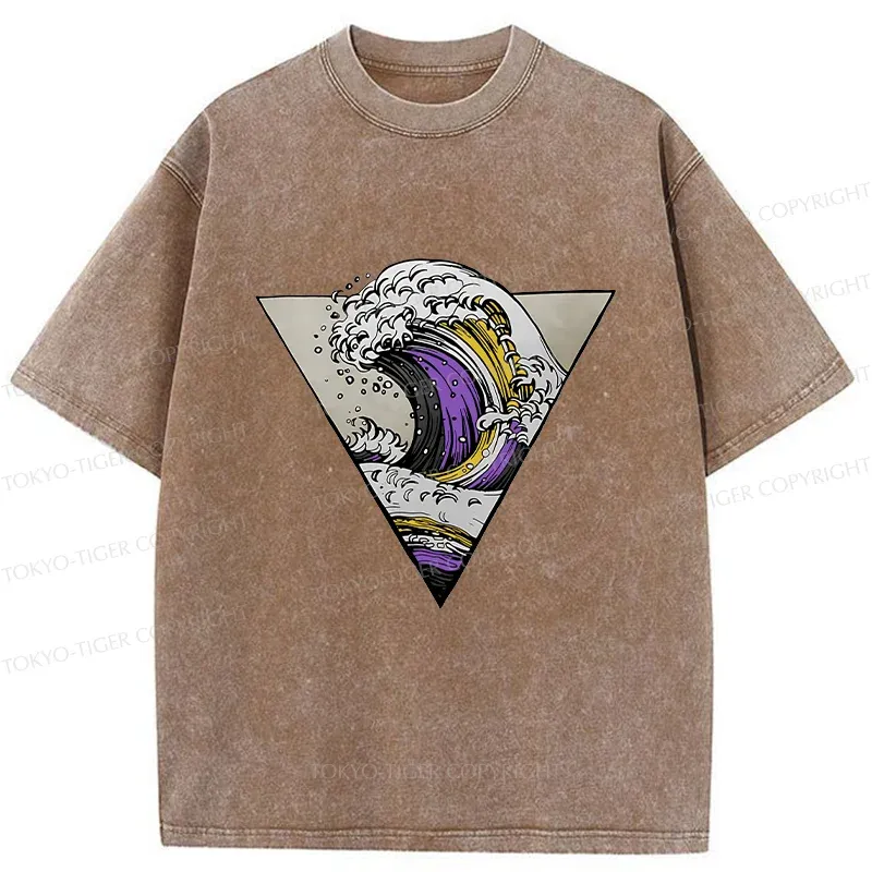 Tokyo-Tiger Colored Waves Washed T-Shirt