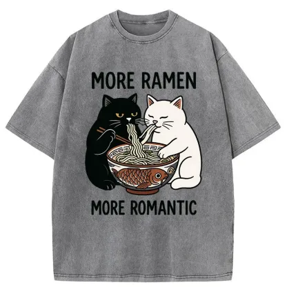 Tokyo-Tiger Two Cats Are Eating Ramen Washed T-Shirt