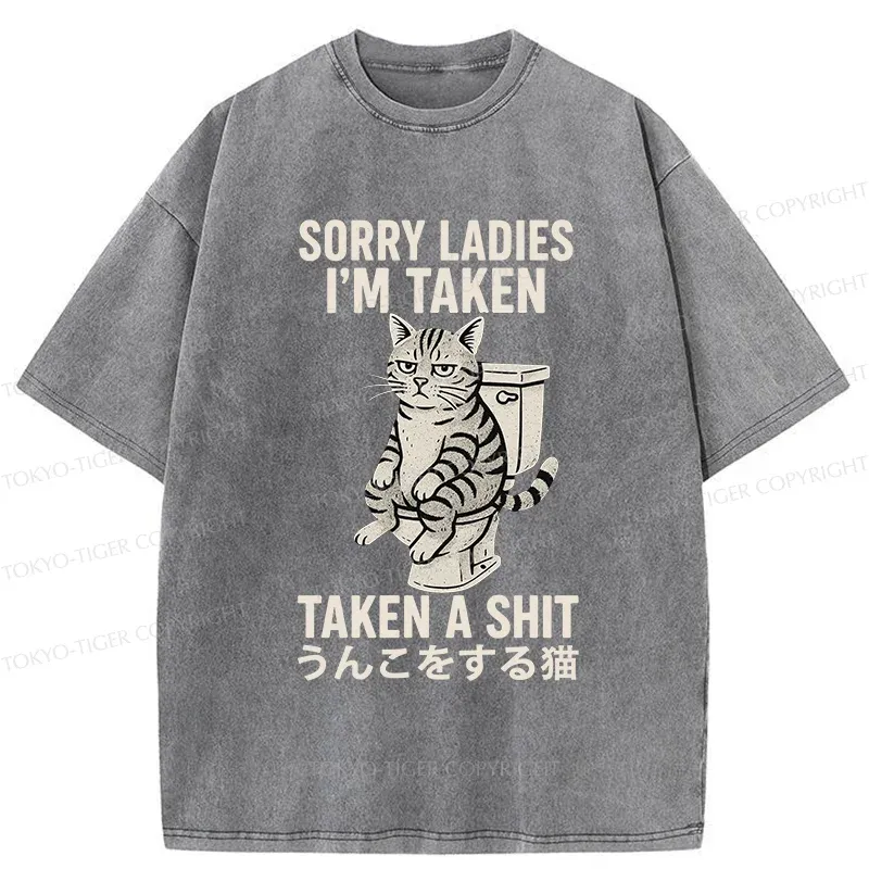 Tokyo-Tiger Cat Pooping Washed T-Shirt