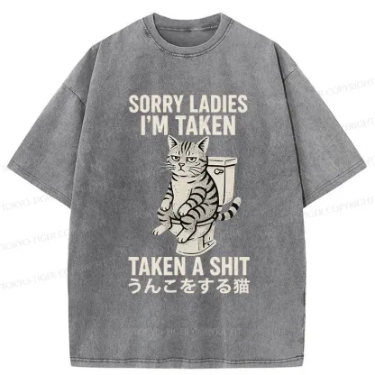Tokyo-Tiger Cat Pooping Washed T-Shirt