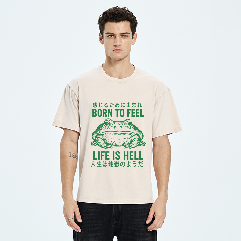 Tokyo-Tiger Life Is Hell Funny Frog Washed T-Shirt