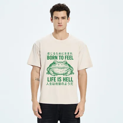 Tokyo-Tiger Life Is Hell Funny Frog Washed T-Shirt