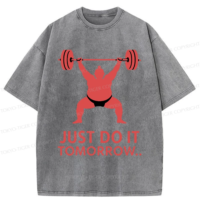 Tokyo-Tiger Sumo Wrestler Lifting Weights Washed T-Shirt