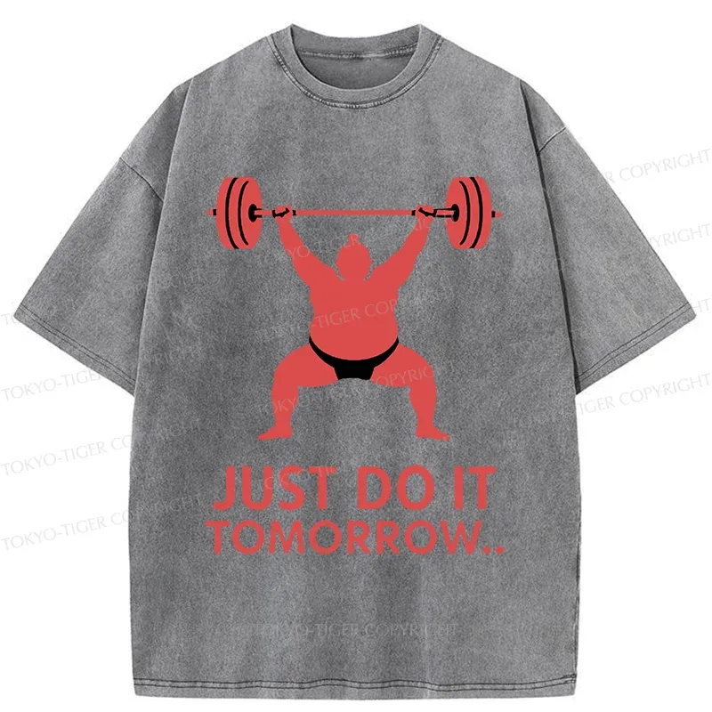 Tokyo-Tiger Sumo Wrestler Lifting Weights Washed T-Shirt