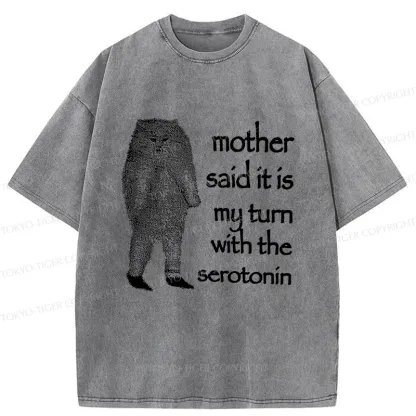 Tokyo-Tiger Cat Lacking Serotonin Washed T-Shirt
