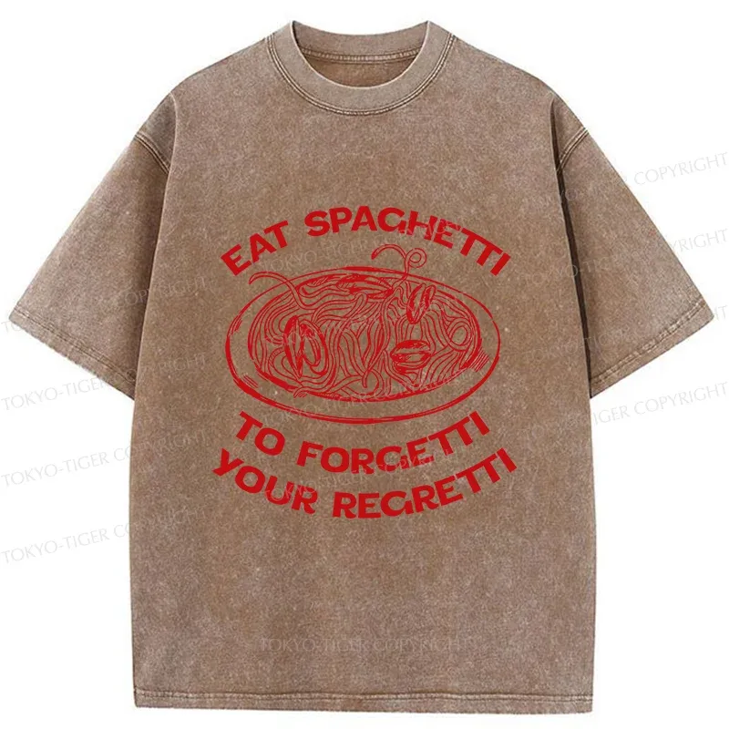 Tokyo-Tiger Eat Spaghetti Funny Washed T-Shirt