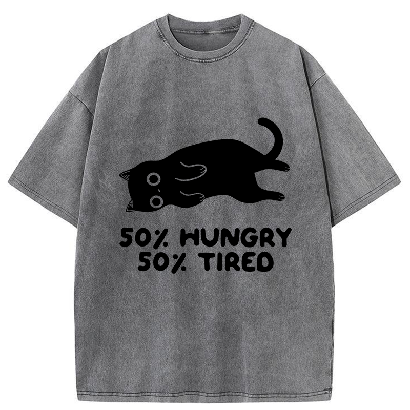 Tokyo-Tiger Hungry Tired Black Cat Washed T-Shirt