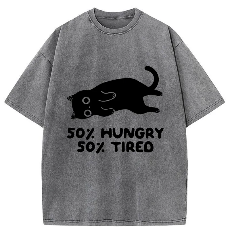 Tokyo-Tiger Hungry Tired Black Cat Washed T-Shirt