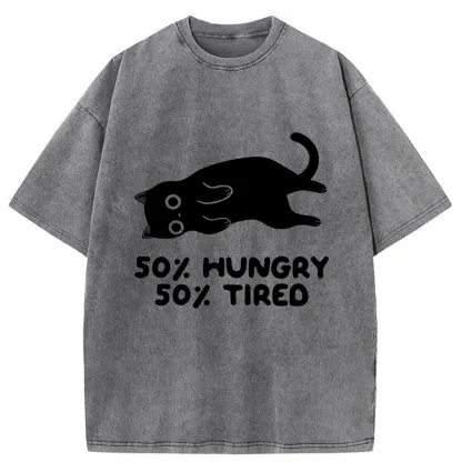 Tokyo-Tiger Hungry Tired Black Cat Washed T-Shirt