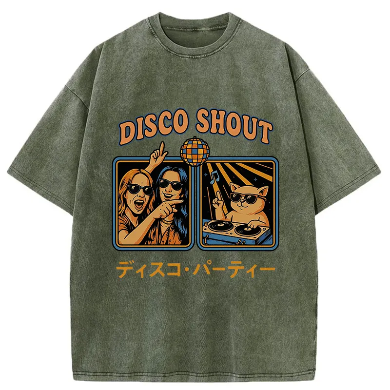 Tokyo-Tiger Shouting at Disco Cat Washed T-Shirt