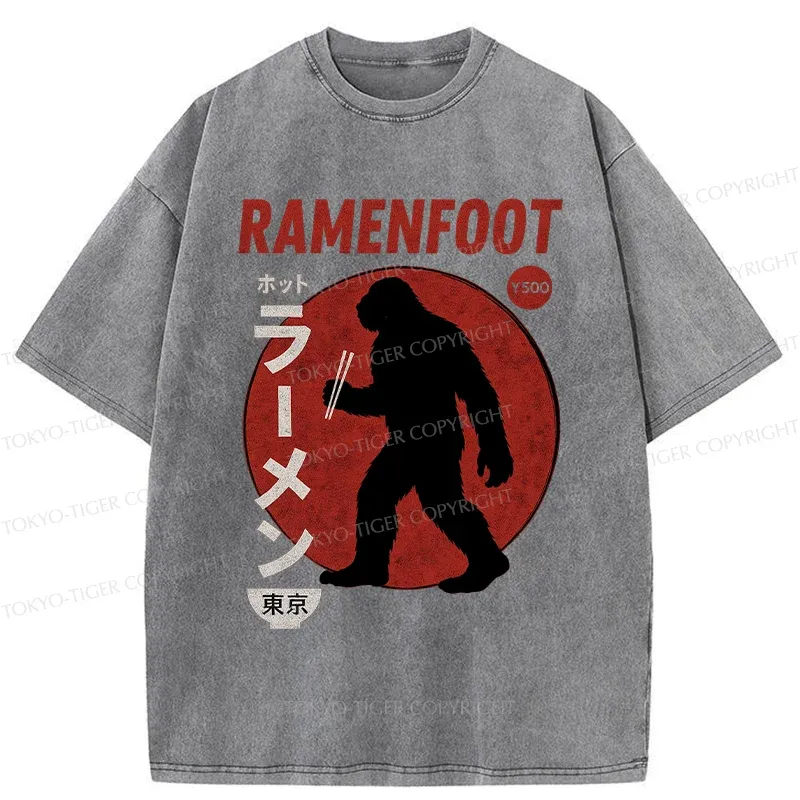 Tokyo-Tiger Bigfoot Eats Ramen Washed T-Shirt