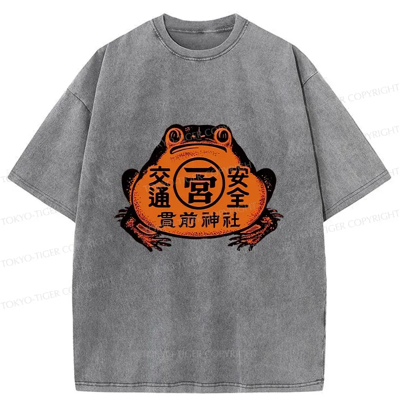Tokyo-Tiger Retro Japanese Frog Washed T-Shirt