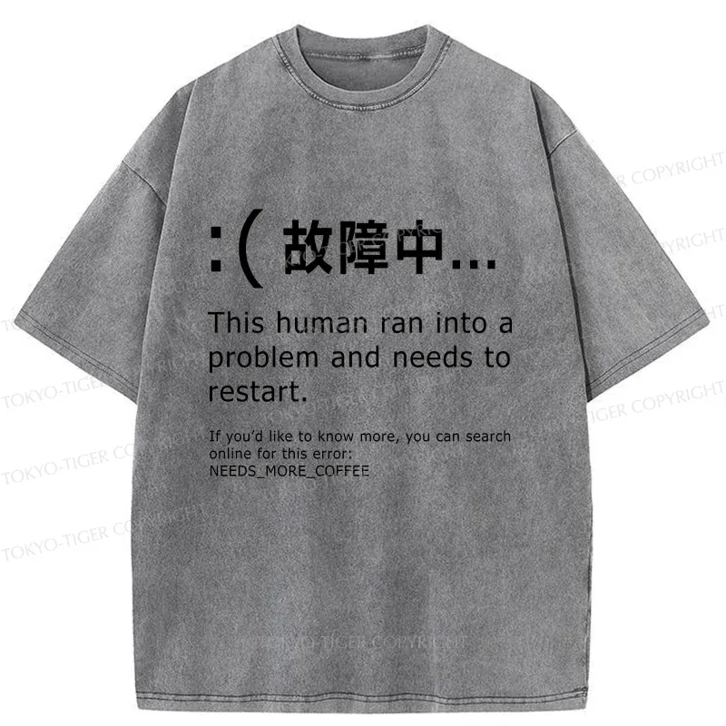 Tokyo-Tiger Human Blue Screen Failure Washed T-Shirt