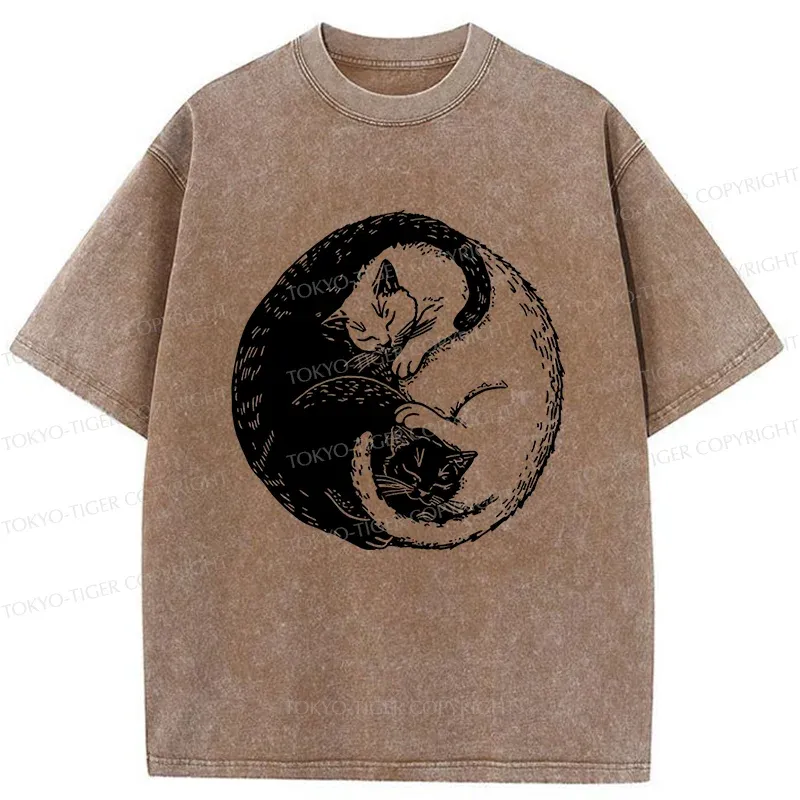 Tokyo-Tiger Yin Yang Cat Washed T-Shirt