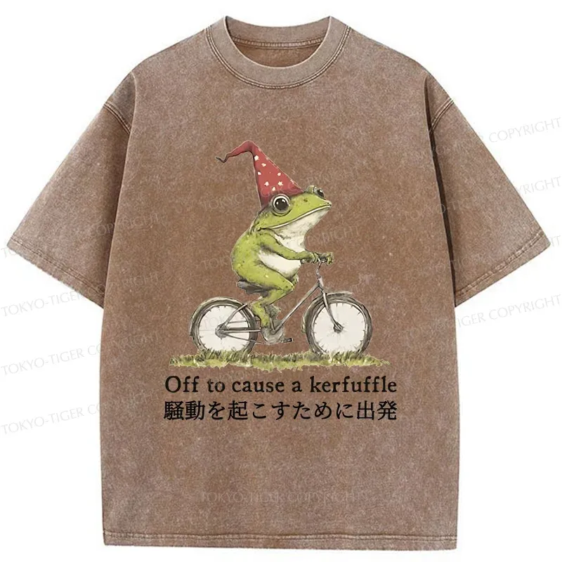 Tokyo-Tiger Frog Riding A Bicycle Washed T-Shirt