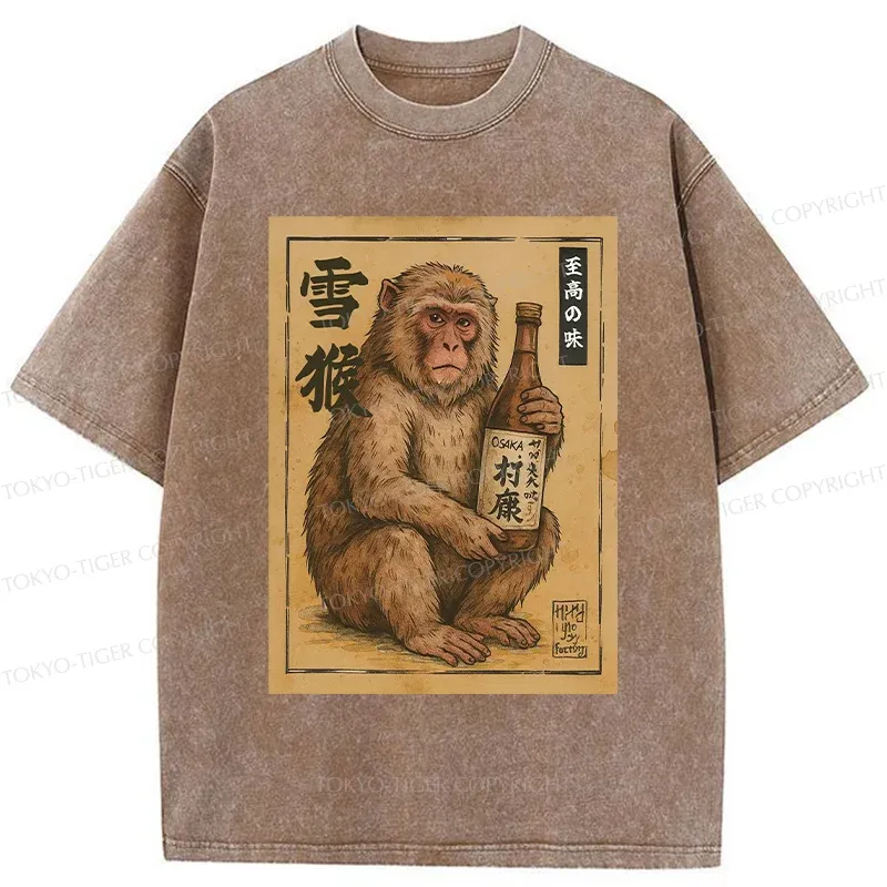 Tokyo-Tiger Snow Monkey Hug Beer Washed T-Shirt