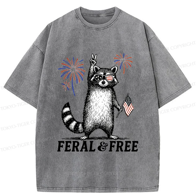 Tokyo-Tiger Raccoon Celebrating The Festival Washed T-Shirt