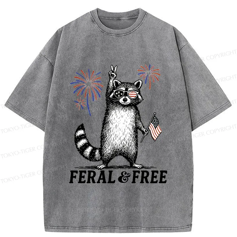 Tokyo-Tiger Raccoon Celebrating The Festival Washed T-Shirt
