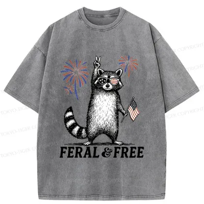 Tokyo-Tiger Raccoon Celebrating The Festival Washed T-Shirt