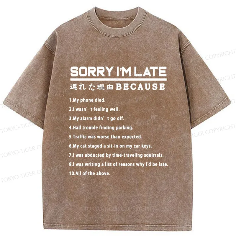 Tokyo-Tiger Reason For Being Late Washed T-Shirt