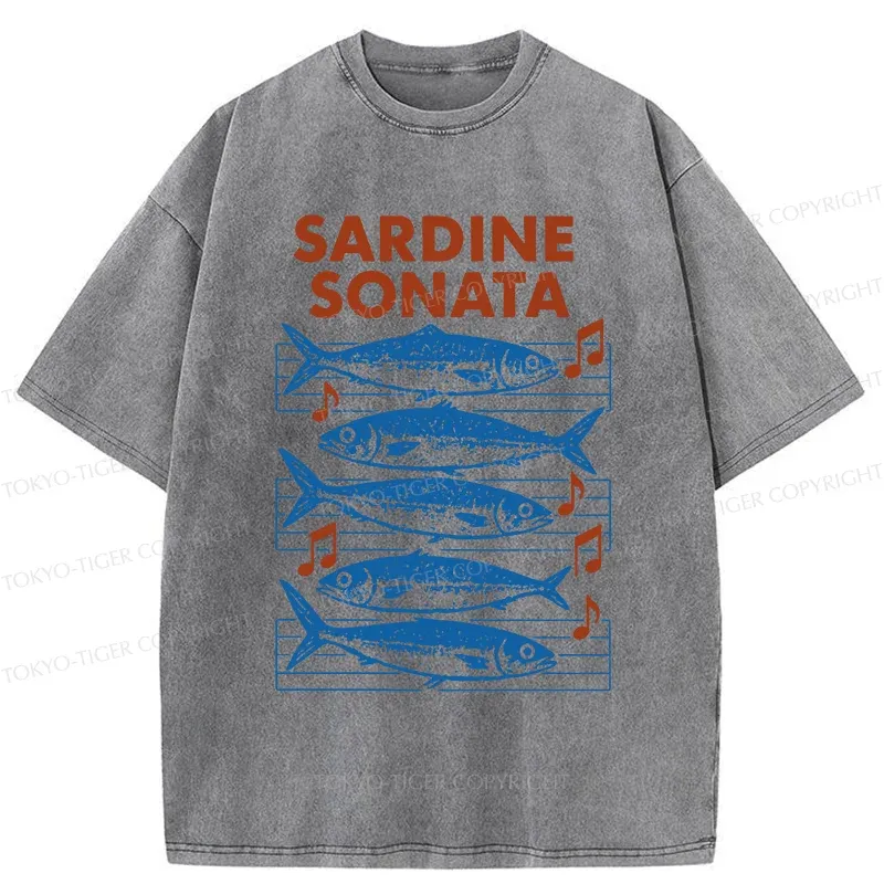Tokyo-Tiger Sardines Sheet Music Washed T-Shirt