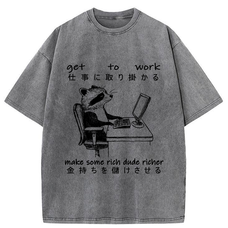Tokyo-Tiger Raccoon Get To Work Washed T-Shirt
