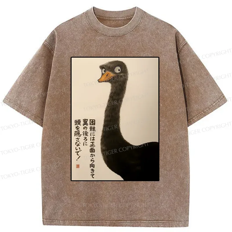 Tokyo-Tiger Avoid Difficulties Funny Washed T-Shirt