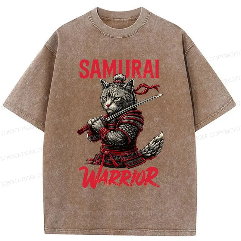 Tokyo-Tiger Fierce Cat Samurai Washed T-Shirt