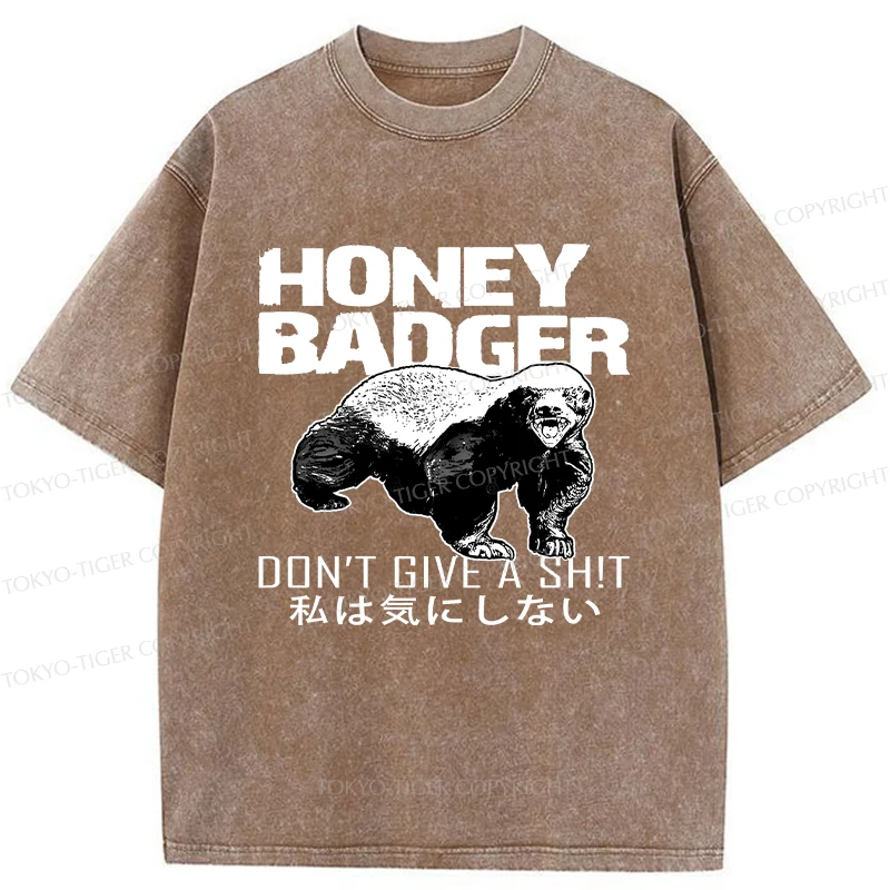 Tokyo-Tiger Honey Badger Funny Washed T-Shirt