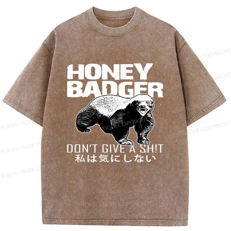 Tokyo-Tiger Honey Badger Funny Washed T-Shirt