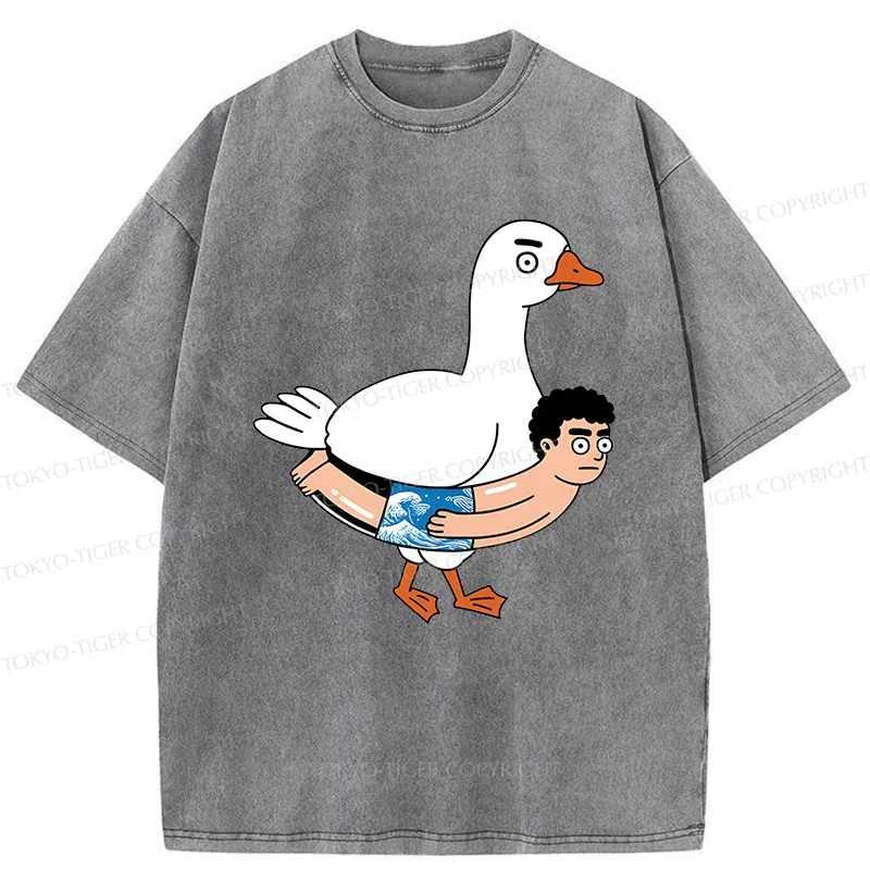 Tokyo-Tiger Goose With Swimming Ring Washed T-Shirt