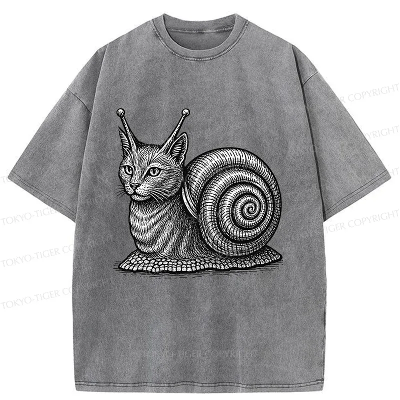 Tokyo-Tiger Snail Cat Washed T-Shirt
