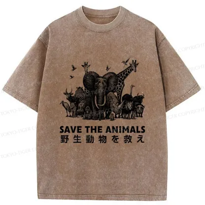 Tokyo-Tiger Save Animals Washed T-Shirt