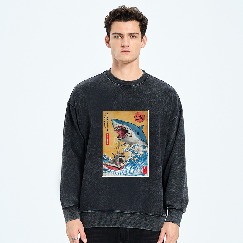 Tokyo-Tiger Ukiyoe Shark Japan Washed Sweatshirt