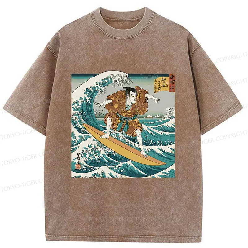 Tokyo-Tiger Samurai Surf Washed T-Shirt